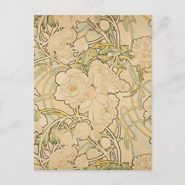 Carte Postale Alphonse Mucha Peonies Peony Roses Fawn 1897 (Devant)
