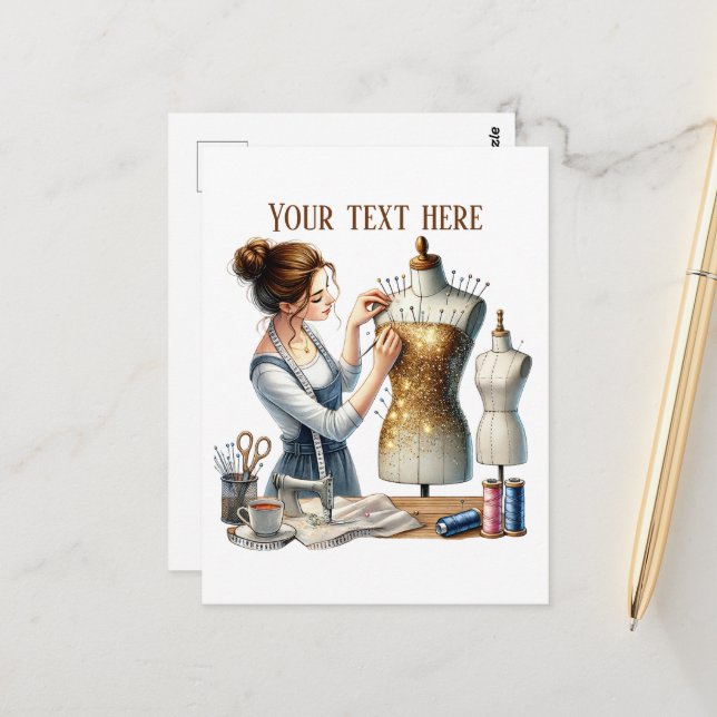 Carte Postale Amateurs de couture mignonne ajouter du texte (Devant/Arrière en situation)