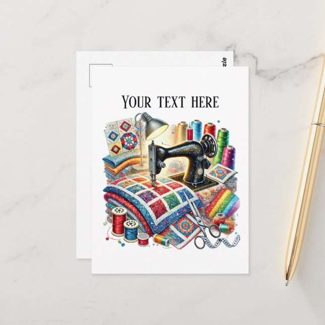 Carte Postale Amateurs de couture mignonne ajouter du texte (Devant/Arrière en situation)