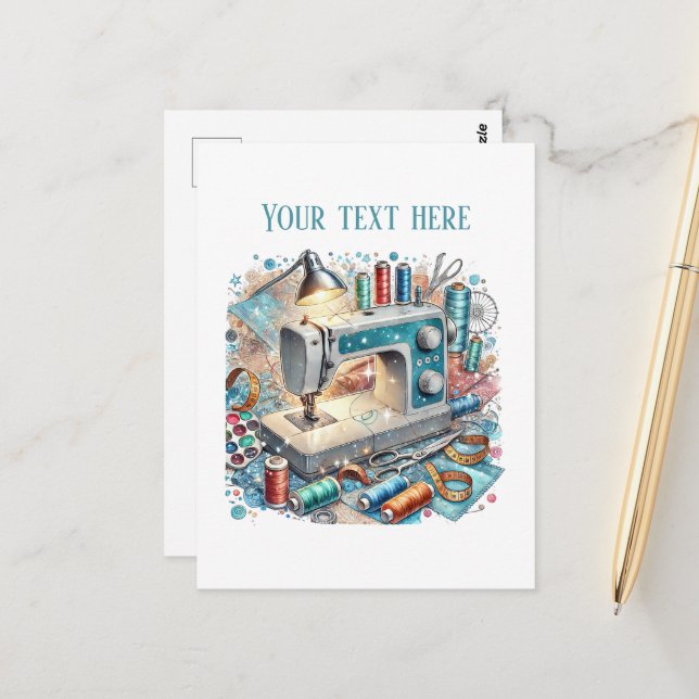 Carte Postale Amateurs de couture mignonne ajouter du texte (Devant/Arrière en situation)