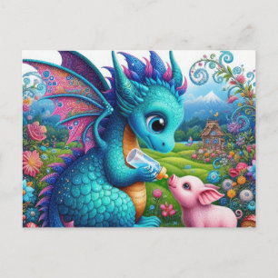 Carte Postale Amateurs de fantasy cochon dragon