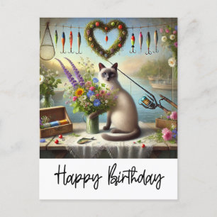 Carte Postale Amateurs de pêche aux chats buvant du café Anniver