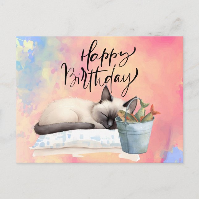 Carte Postale Amateurs de pêche de chats anniversaire avec Poiss (Devant)