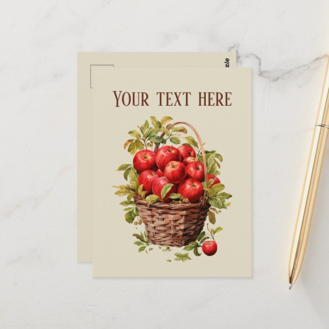 Carte Postale Amateurs de pomme mignonne vendeurs fruits ajouter (Devant/Arrière en situation)
