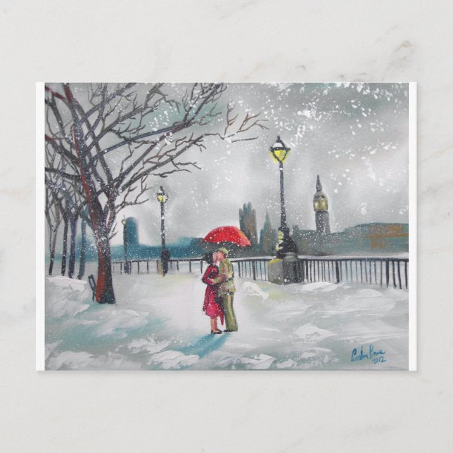 Carte Postale Amateurs d'hiver neige Londres Thames Big Ben pein (Devant)