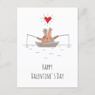 Carte Postale Amateurs Heureuses Saintes-Valentin Pêche Coeur ro