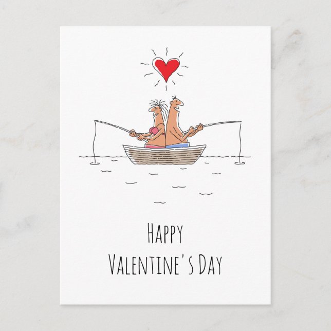 Carte Postale Amateurs Heureuses Saintes-Valentin Pêche Coeur ro (Devant)