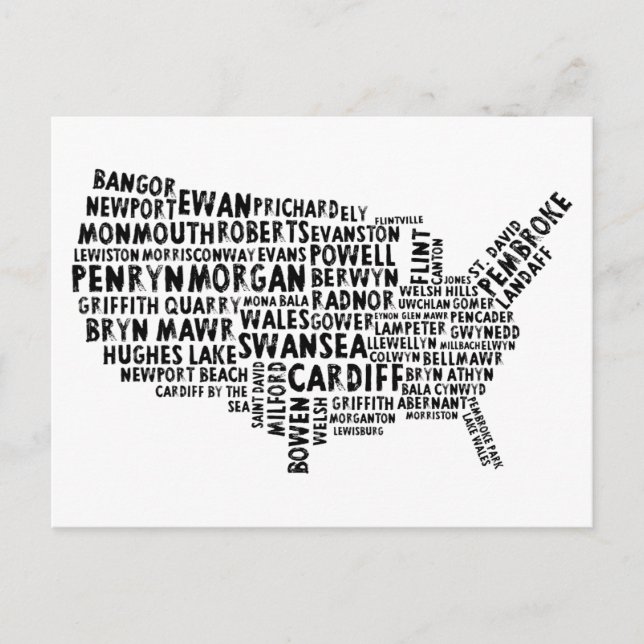 Carte postale American Welsh Place Names Typograph (Devant)
