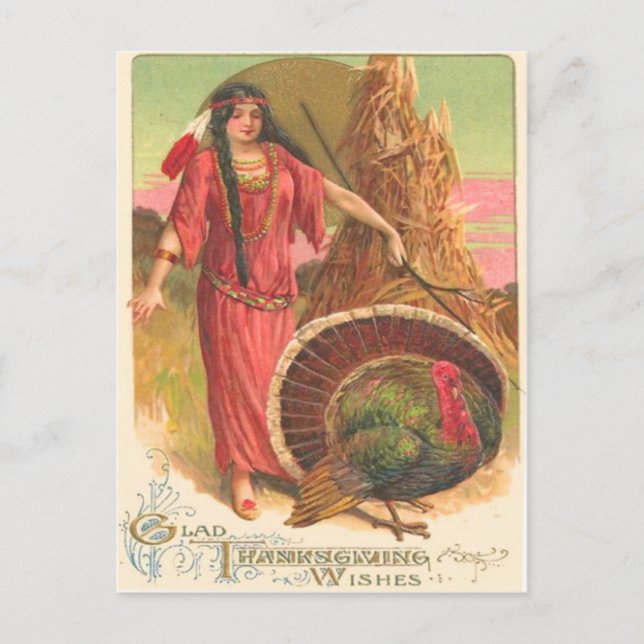 Carte Postale Amérindien & Dinde (Devant)