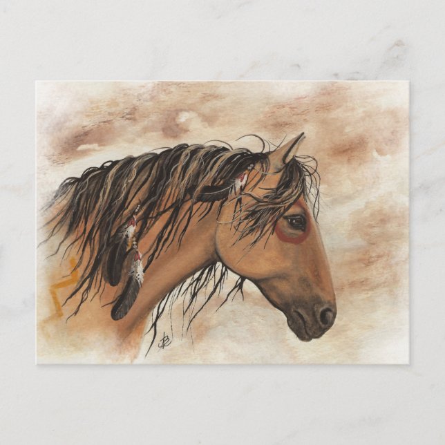 Carte Postale Amérindien Mustang Horse ArT par BiHrLe (Devant)