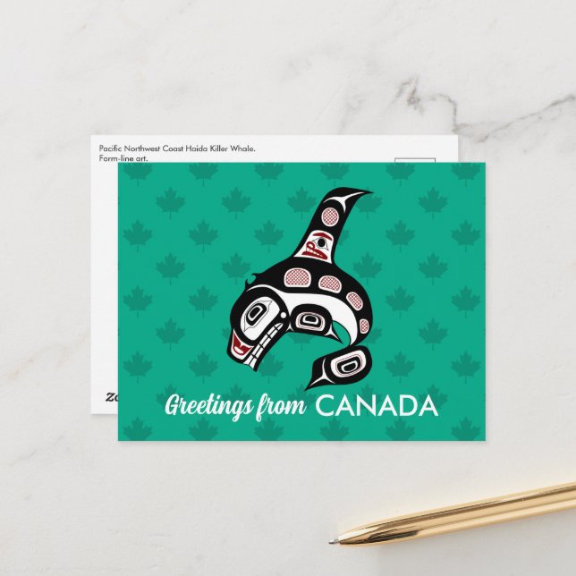 Carte Postale Amérindien Red Black Vector Art Killer Whale (Devant/Arrière en situation)