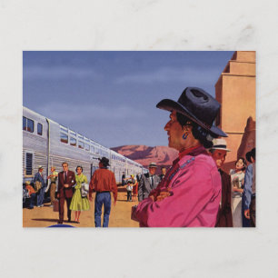 Carte Postale Amérindien vintage à la gare