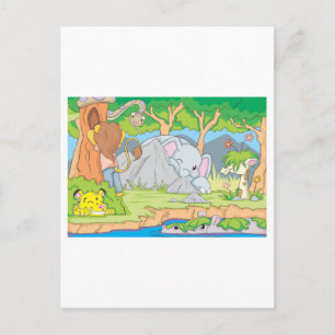 Carte Postale Amis animaux sauvages Jouer cachés et chercher