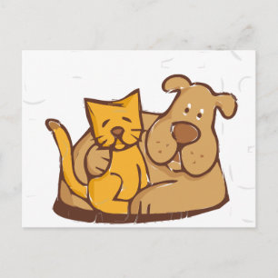 Carte Postale Amis de quatre ans   Chat et chien ensemble