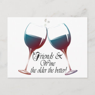 Carte Postale Amis et vin, plus vieux le mieux, Cadeaux de vin