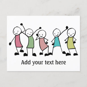 Carte Postale Amis Personnalisés de Personnes Bâtons Heureux