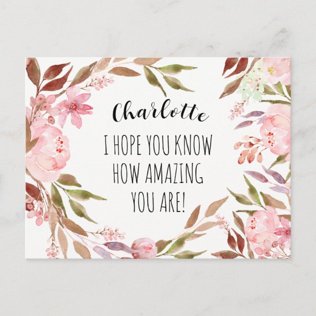 Carte Postale Amitié Aquarelle Pivoines Roses Personnalisées (Devant)
