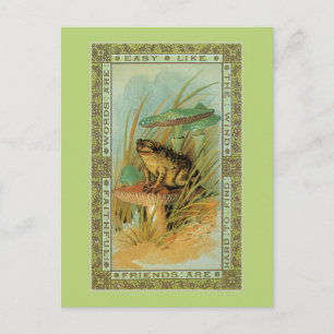 Carte Postale Amitié, grenouille victorienne (crapaud), tabouret