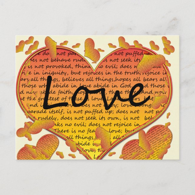 Carte Postale Amour 1 Corinthiens 13 Coeurs (Devant)