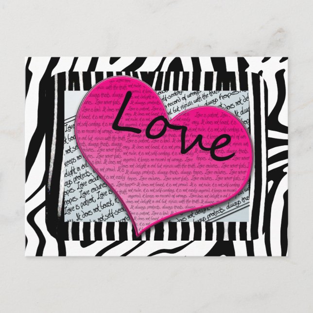 Carte Postale Amour 1 Corinthiens 13 Coeurs rose Zèbre (Devant)