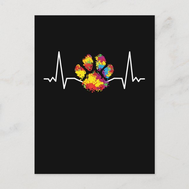 Carte Postale Amour Animaux Battement de coeur Patte Colorée (Devant)