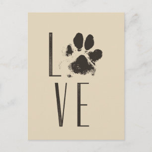 Carte Postale Amour avec animal Empreinte de patte Brown Grunge 