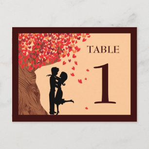 Carte Postale Amour Couple Coeurs en chute Chêne Arbre Numéro de
