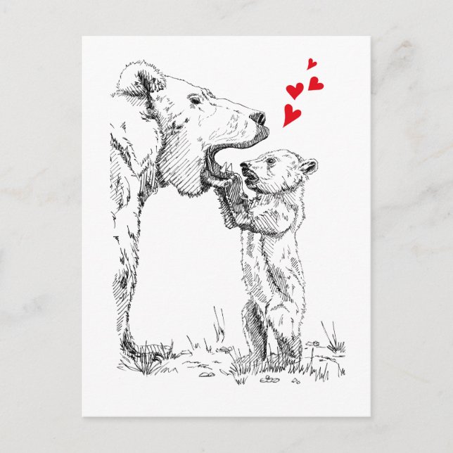 Carte Postale amour, curieux petit, ours, pépinière, enfant, ani (Devant)