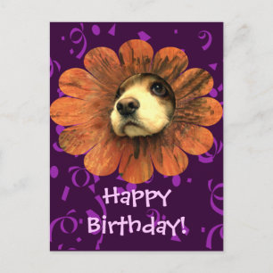 Carte Postale Amour de chiot sortant d'une fleur