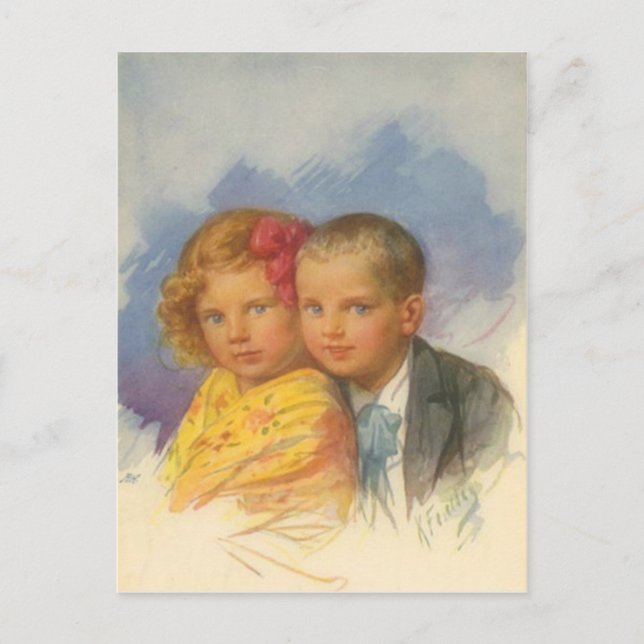 Carte Postale Amour de chiots, Enfant rétro, Portrait de garçon  (Devant)