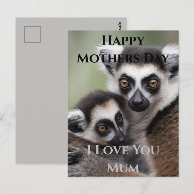 Carte Postale **"Amour de la mère : Mummy and Baby Lemur Cuddlin (Devant / Derrière)