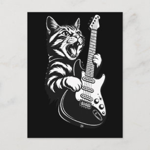 Carte Postale Amour de musique cool   Chat rock jouant de la gui