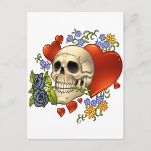 Carte Postale Amour du crâne - Crânes, Roses et Coeurs par Al Ri