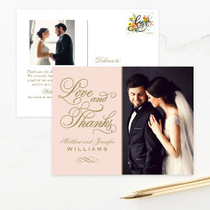 Carte Postale Amour et Merci Blush Gold Photo Mariage Merci