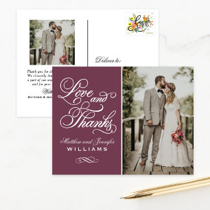 Carte Postale Amour et merci Burgundy Mariage Photo Merci