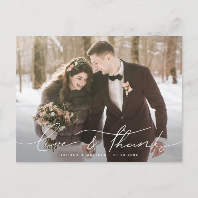 Carte Postale Amour et Merci Décontracté Script Mariage Merci (Devant)