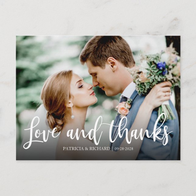 Carte Postale Amour Et Merci Élégant Mariage Photo Merci (Devant)