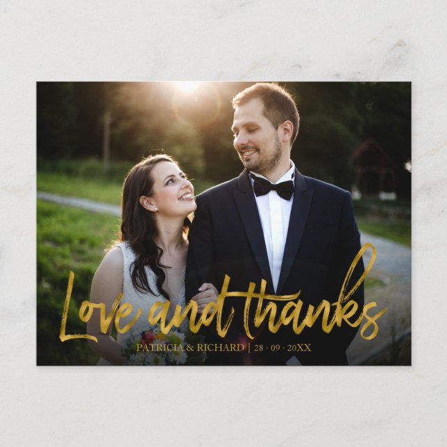 Carte Postale Amour Et Merci Gold Foil Mariage Photo (Devant)