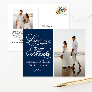 Carte Postale Amour et merci Mariage bleu marine Merci photo