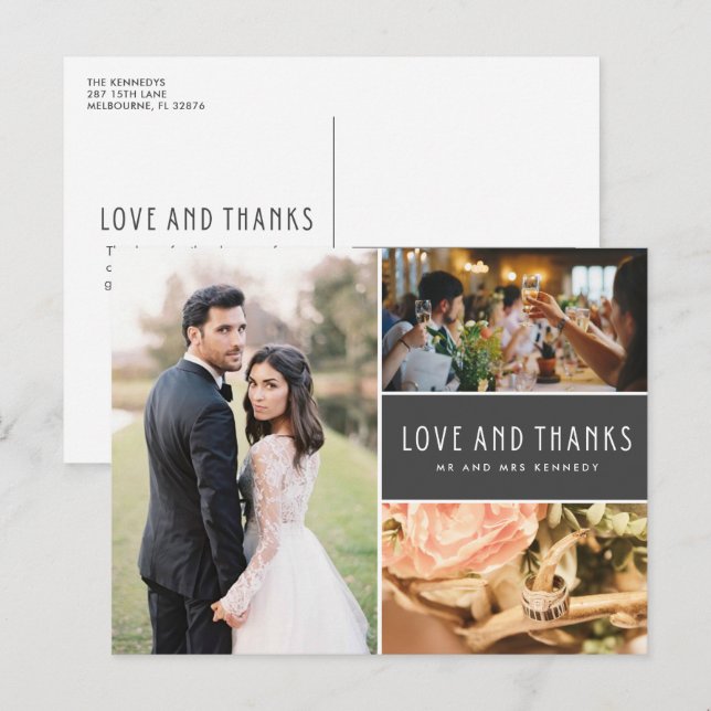 Carte Postale Amour et Merci Mariage Photo Collage Merci (Devant / Derrière)