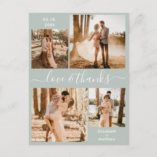 Carte Postale Amour et Merci Script Mariage photo Merci (Devant)