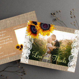Carte Postale Amour et merci tournesols mariage merci