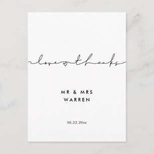 Carte Postale Amour et remerciements minimaliste et manuscrit