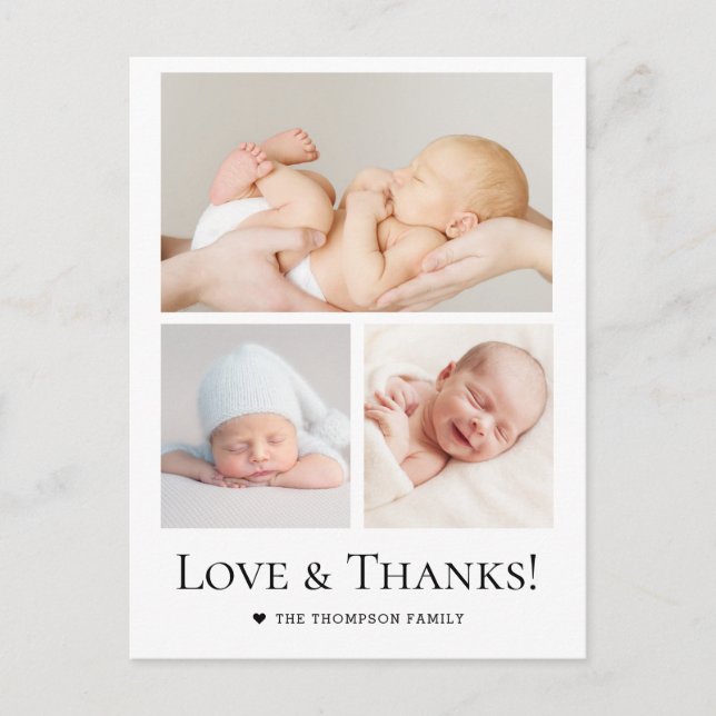 Carte Postale Amour et Remerciements Typographie Grille de photo (Devant)