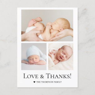 Carte Postale Amour et Remerciements Typographie Photo Grille Bé