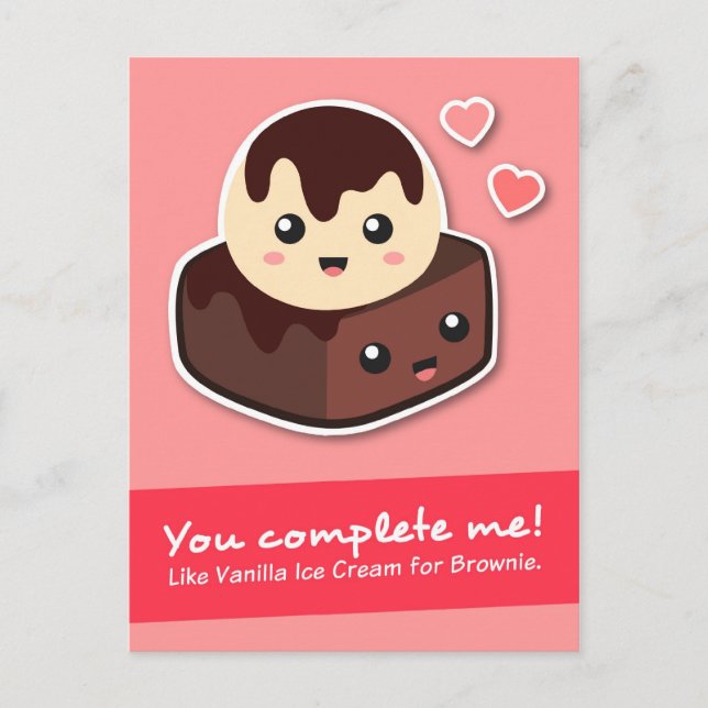 Carte Postale Amour et Romance - Crème glacée Vanille et Brownie (Devant)
