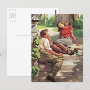 Carte Postale Amour et romance vintage, amoureux du lycée