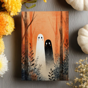 Carte Postale Amour Fantômes Éffrayant Aquarelle Cute Halloween