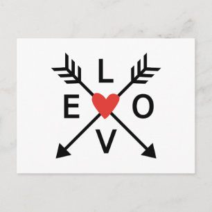 Carte Postale Amour, flèches croisées avec coeur rouge
