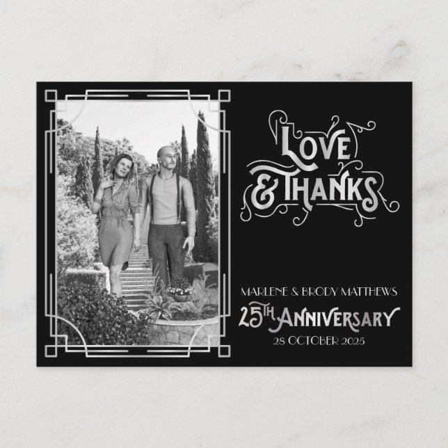 Carte Postale Amour & Merci 25e anniversaire Mariage Argent (Devant)